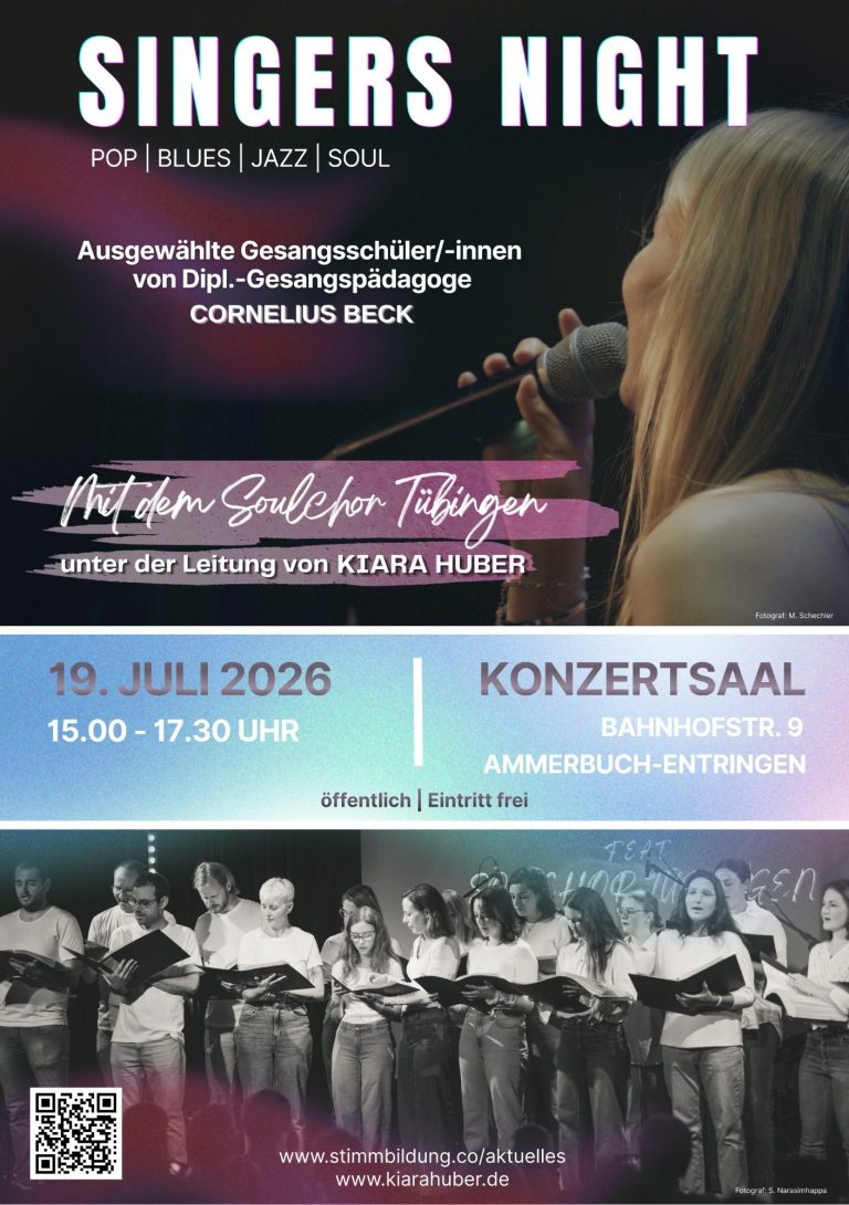 Singers-Night-2025-Cornelius-Beck-Entringen Flyer zur Singers’ Night 2025 in Entringen – Konzert mit Gesangsschüler:innen von Cornelius Beck und dem Soulchor Tübingen.
