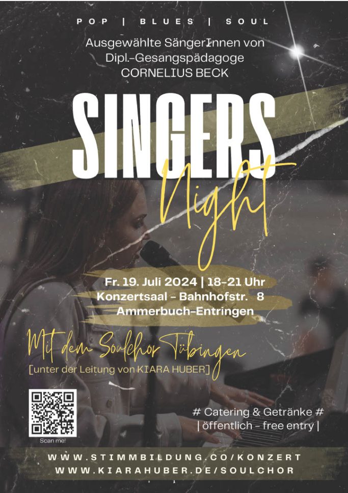 Flyer Singers' Night 2023 mit Gesangslehrer Cornelius Beck bei Tübingen