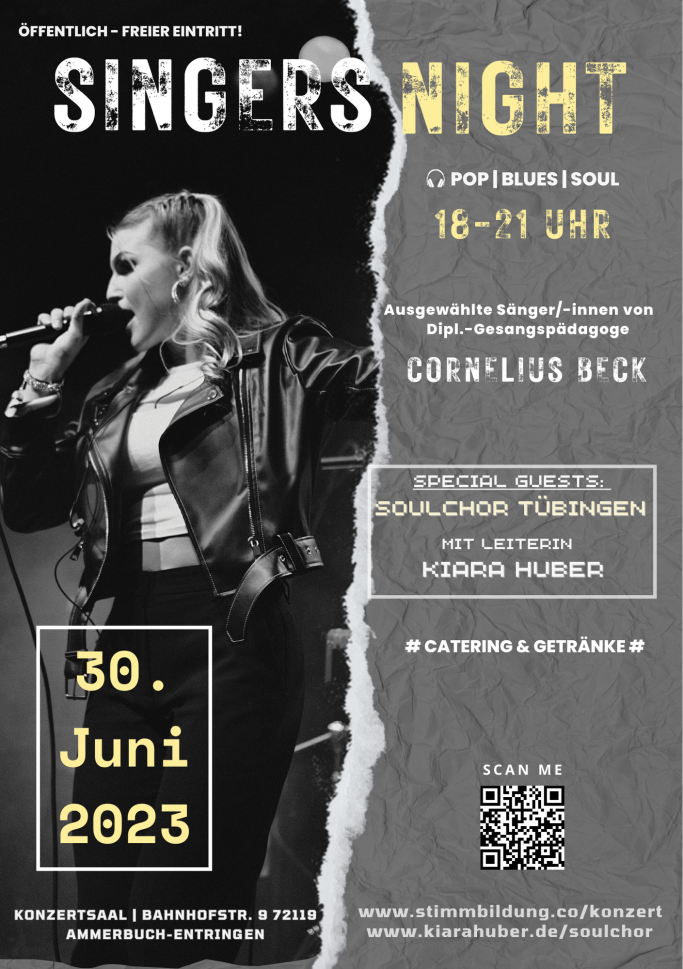 Flyer Singers' Night 2023 mit Gesangslehrer Cornelius Beck bei Tübingen
